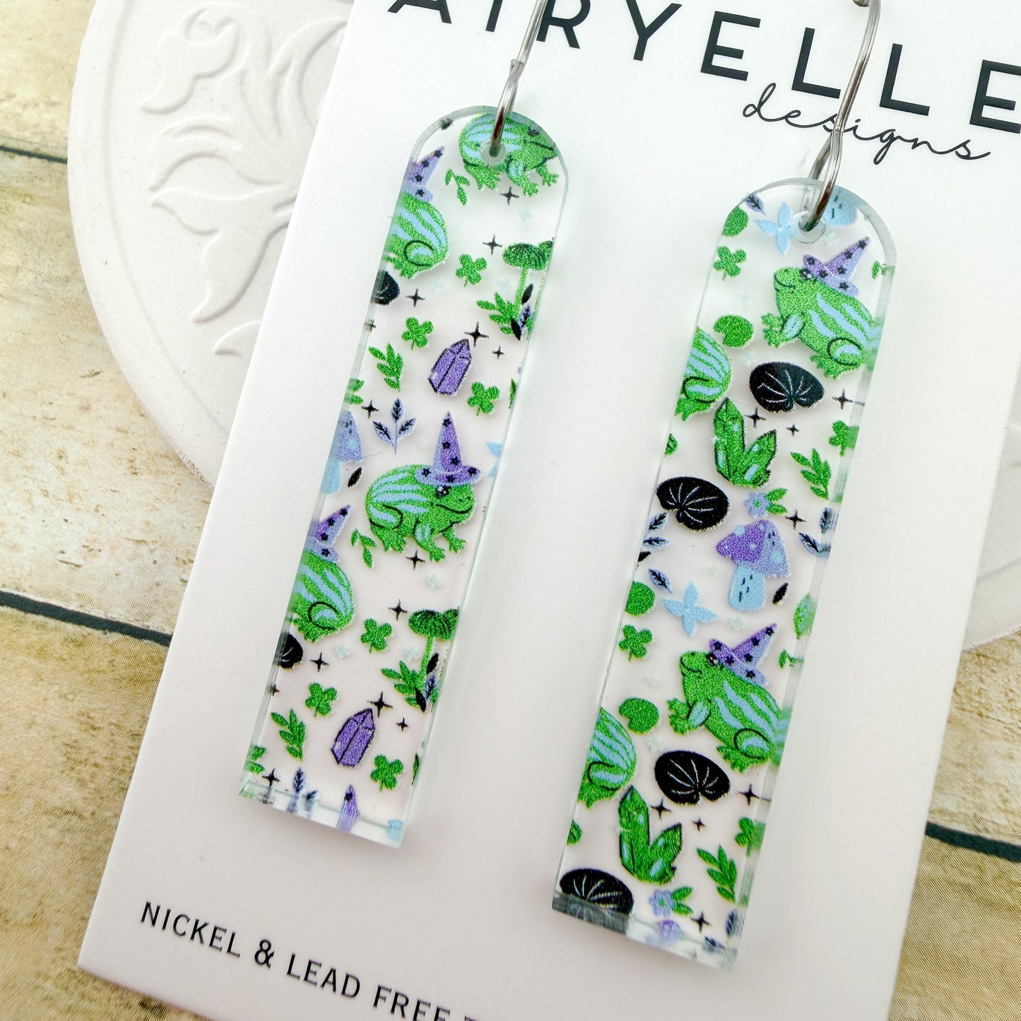 Celestial Frog Arch Bar Acrylic Earrings - Titanium for Sensitive Ears