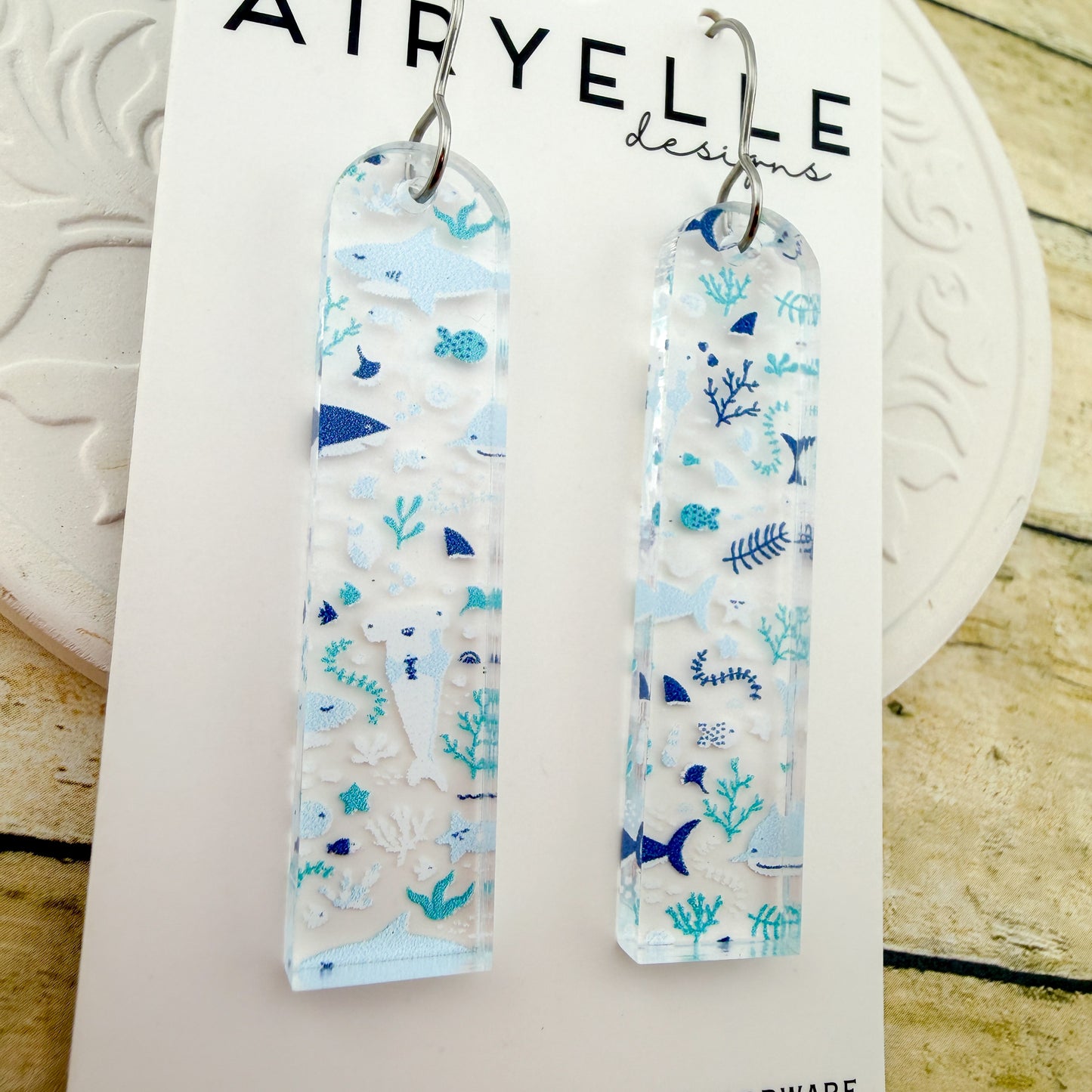 Friendly Sharks Arch Bar Acrylic Earrings - Titanium for Sensitive Ears