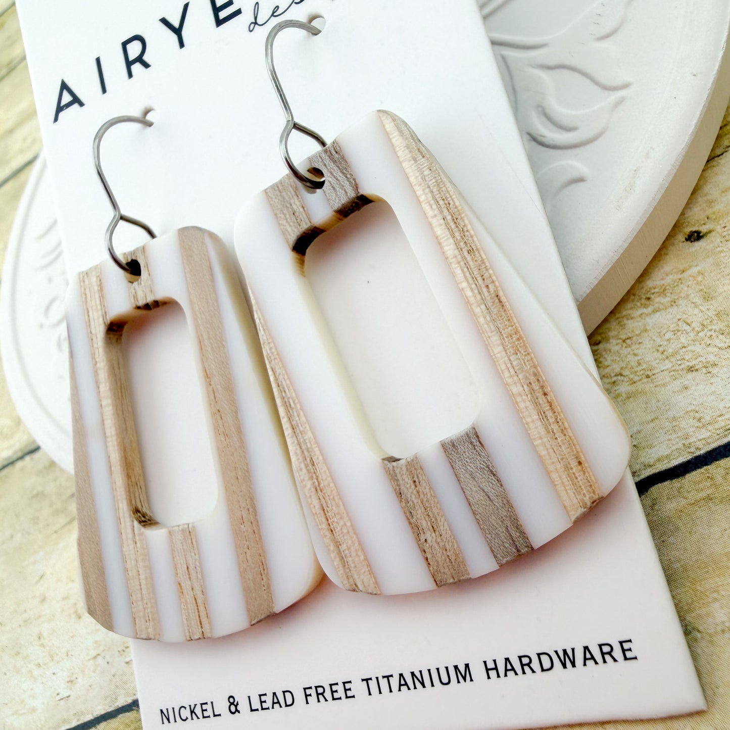 Driftwood Beachy Acrylic + Wood Hoop Earrings - Titanium for Sensitive Ears