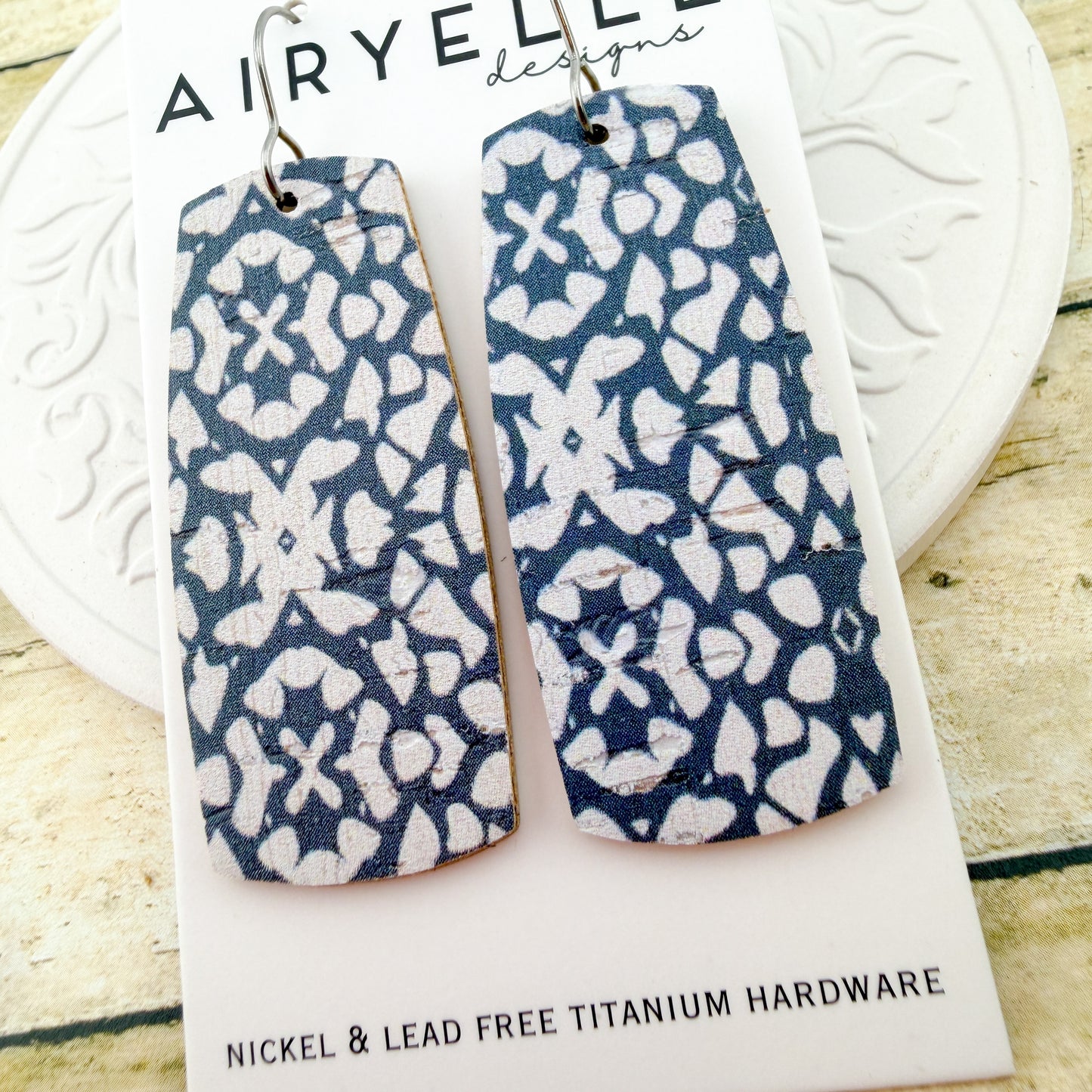 Mediterranean Vacay Cork + Leather Boxy Bar Earrings - Titanium for Sensitive Ears