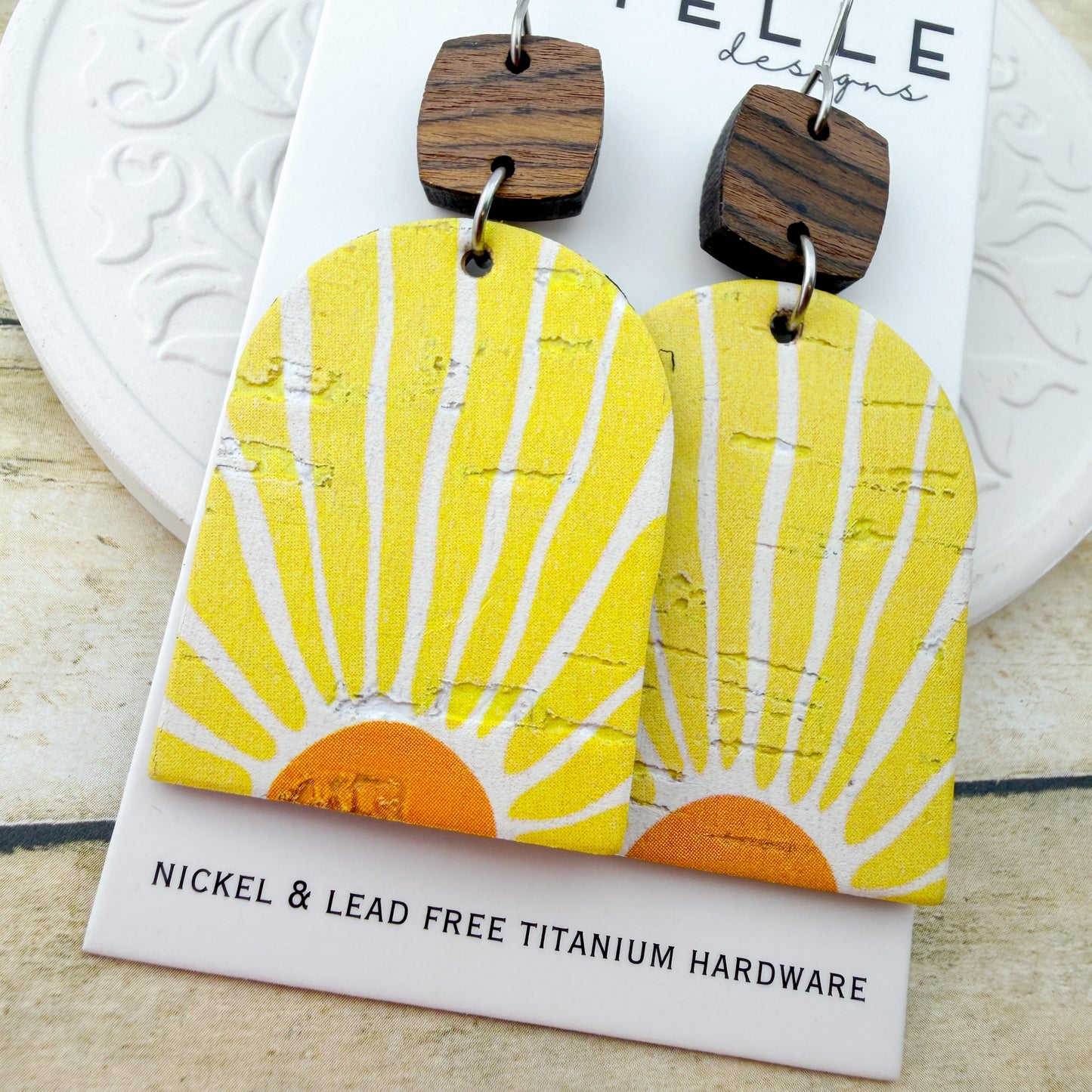 Golden Hour Cork + Leather Arch Earrings - Titanium for Sensitive Ears