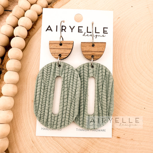 Sea Breeze Leather + Wood Oval Hoop Earrings