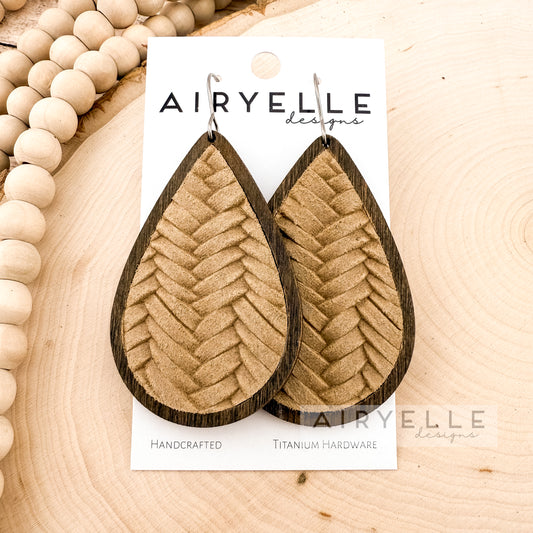Willow Weave Suede + Wood Inlay Teardrop Earrings