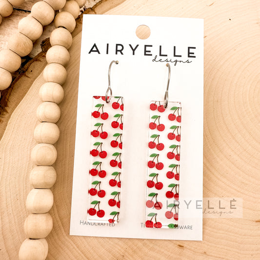 Cherry Clear Acrylic Bar Earrings