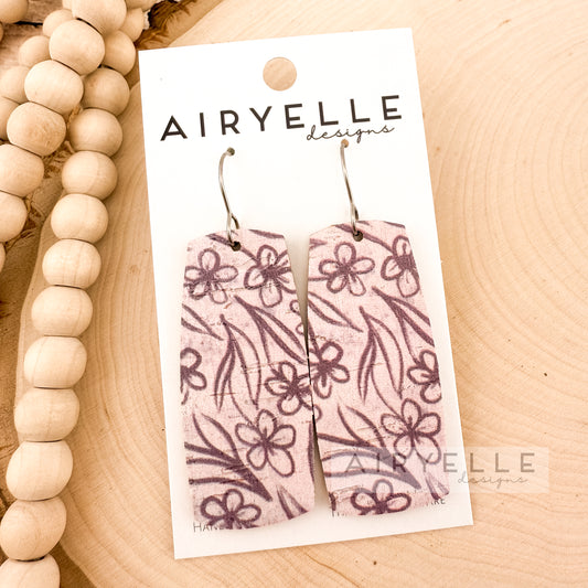 Purple Crazy Daisy Cork + Leather Wide Bar Earrings