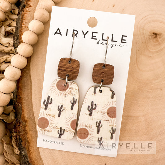 Southwest Desert Cork + Leather Wood Earrings