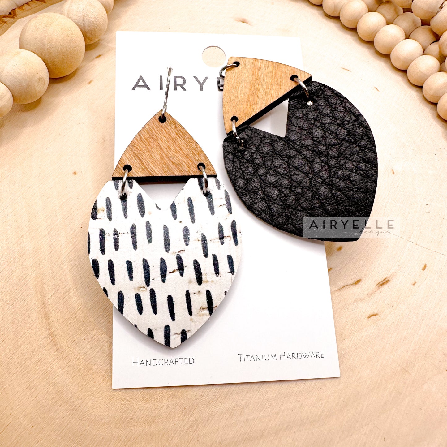 Boho Boardwalk Triangle Cork + Leather Wood Earrings