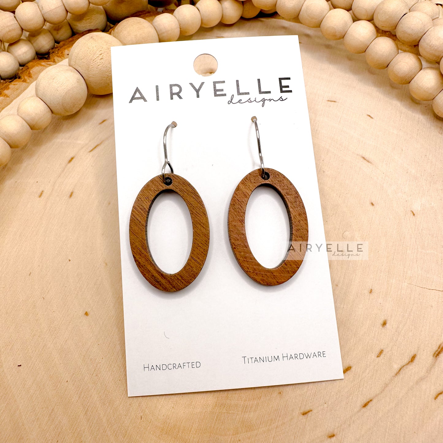 Minimalist Oval Round-Edge Wood Hoop Earrings