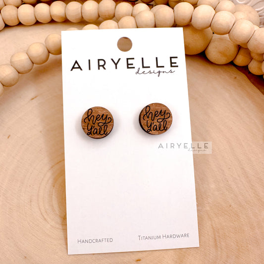 Hey Y'all Wood Stud Earrings