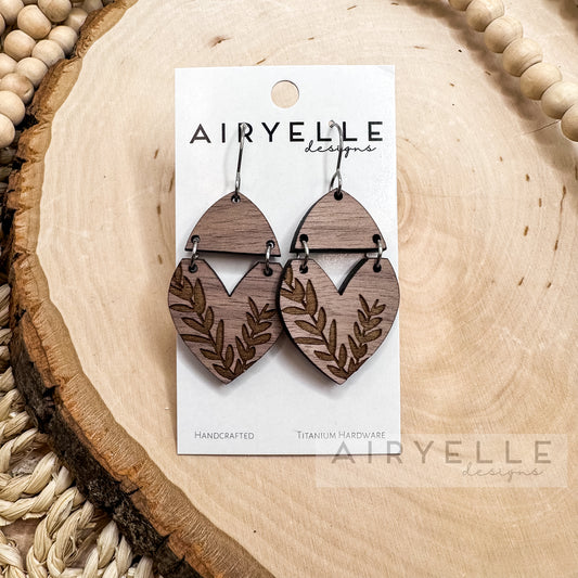 Vine Drop Dangle Walnut Wood Earrings