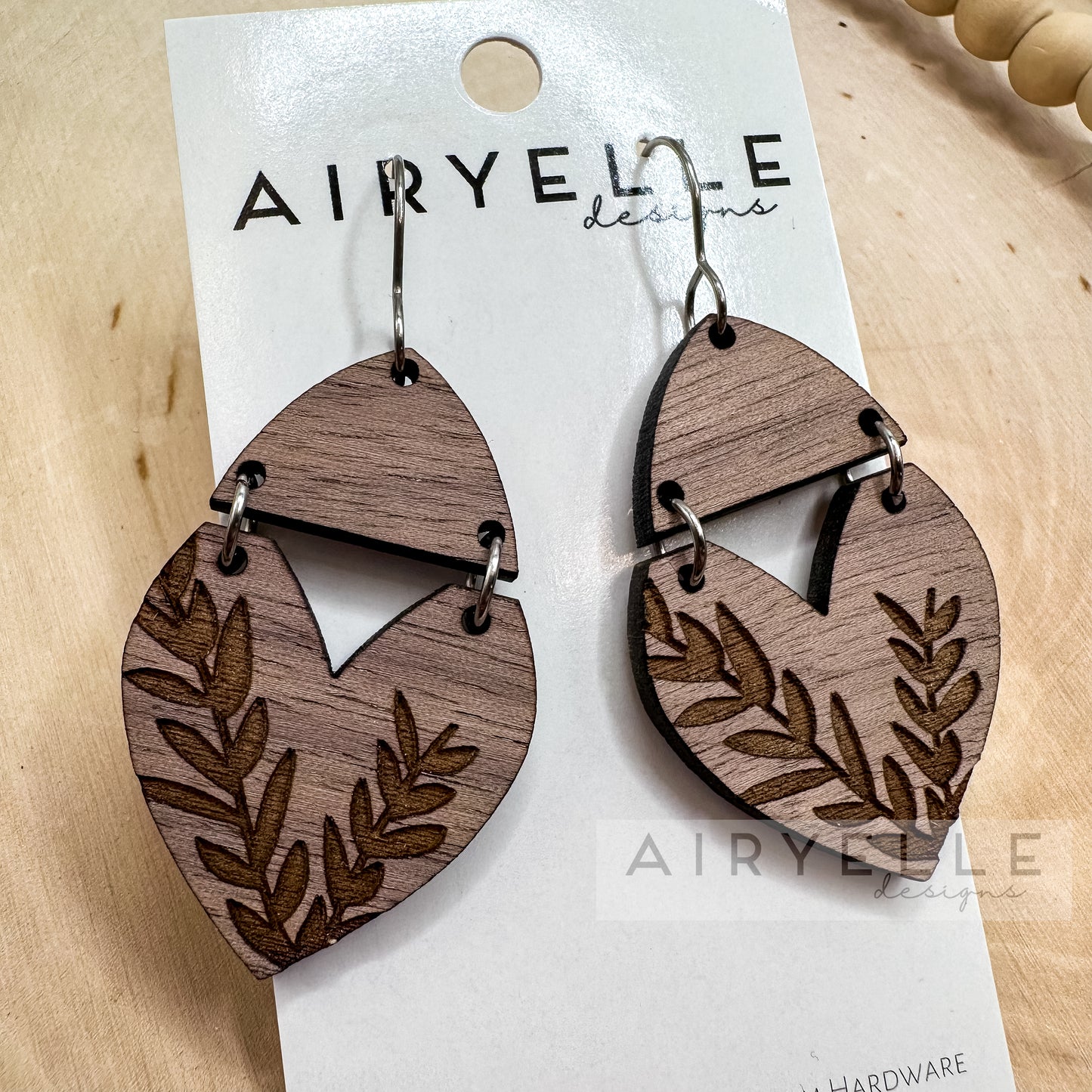 Vine Drop Dangle Walnut Wood Earrings