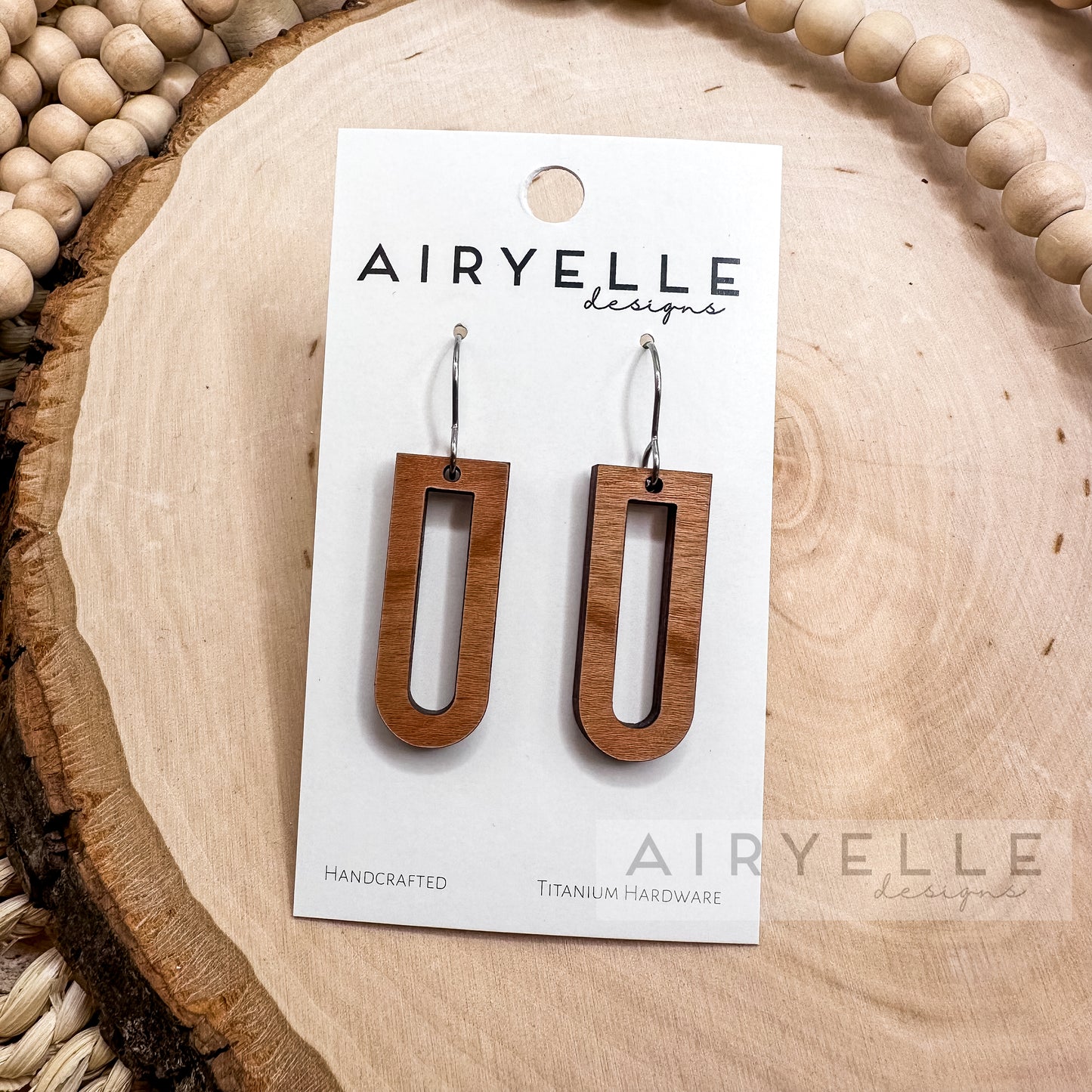 Minimalist Wood Hollow Loop Cherry Wood Earrings