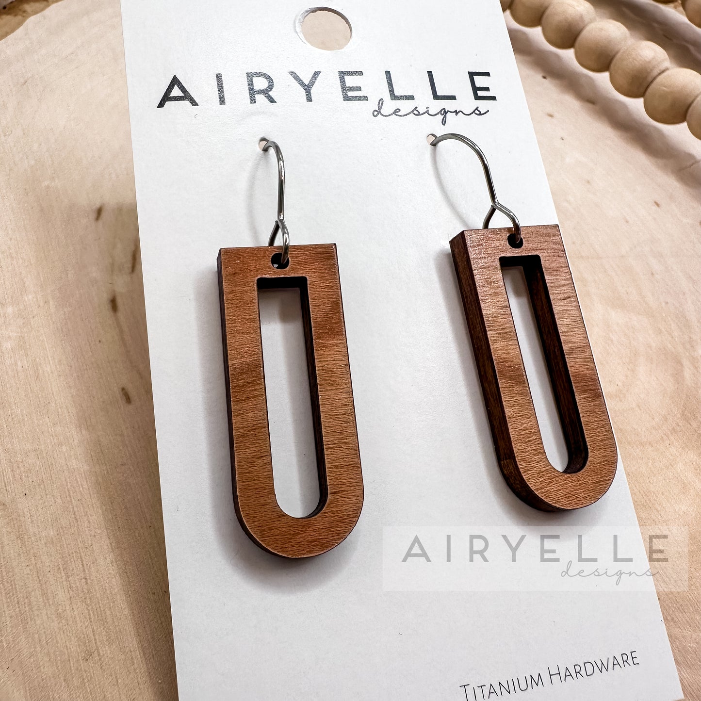 Minimalist Wood Hollow Loop Cherry Wood Earrings