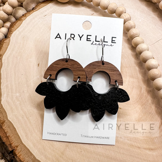 Black Lace Scallop Acrylic + Wood Arch Earrings