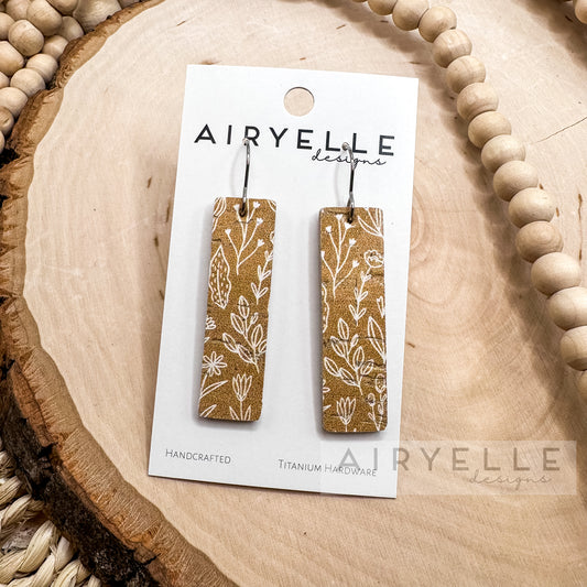 Wildflower Ochre Cork + Leather Bar Earrings