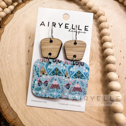 Mint Moth Cork + Leather Wood Square Dangle Earrings