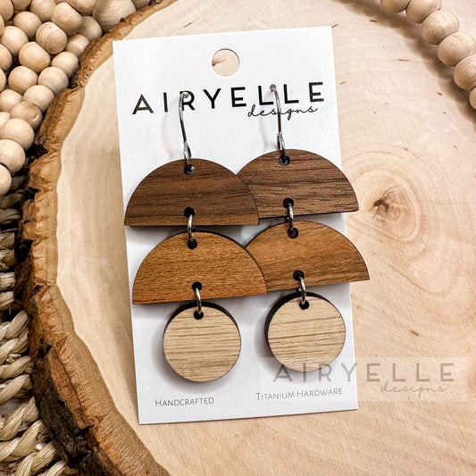 Geometric Ombre Wood Dangle Earrings