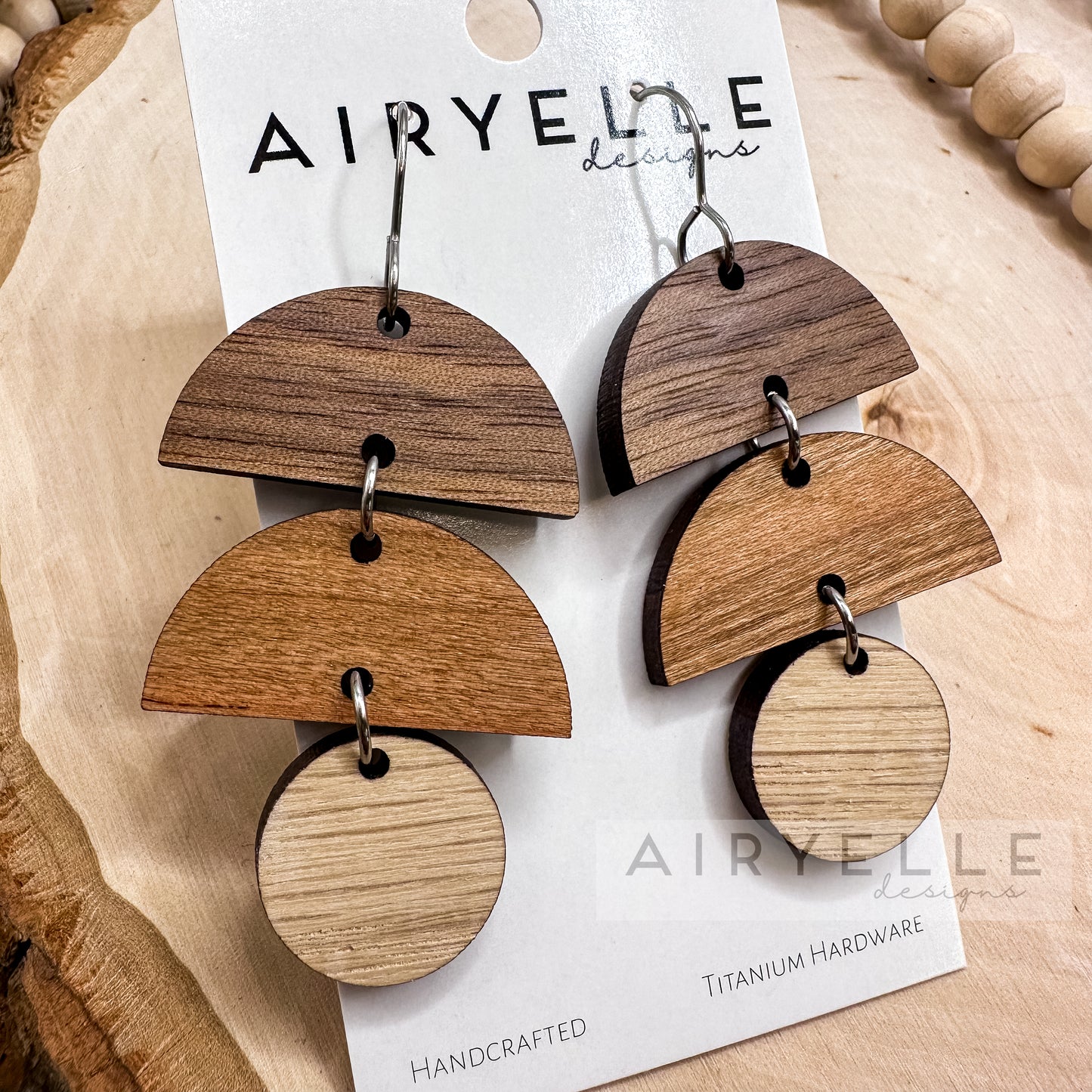 Geometric Ombre Wood Dangle Earrings