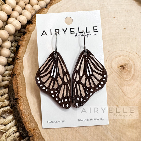 Neutral Butterfly Wing Wood Earrings