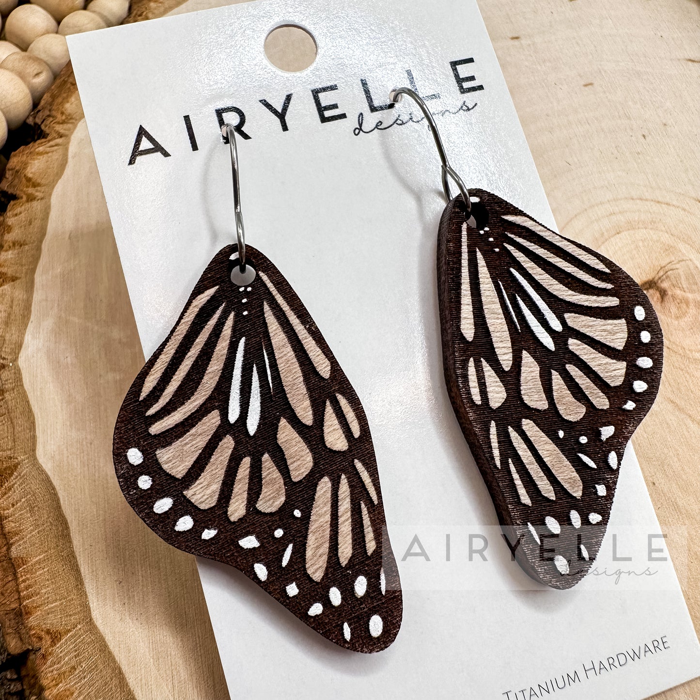 Neutral Butterfly Wing Wood Earrings