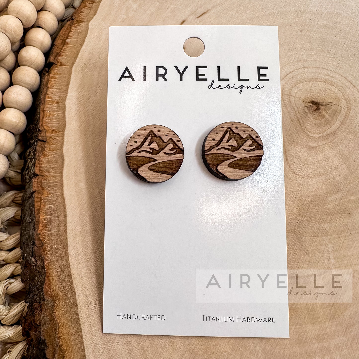 Mountain Twilight White Oak Wood Stud Earrings