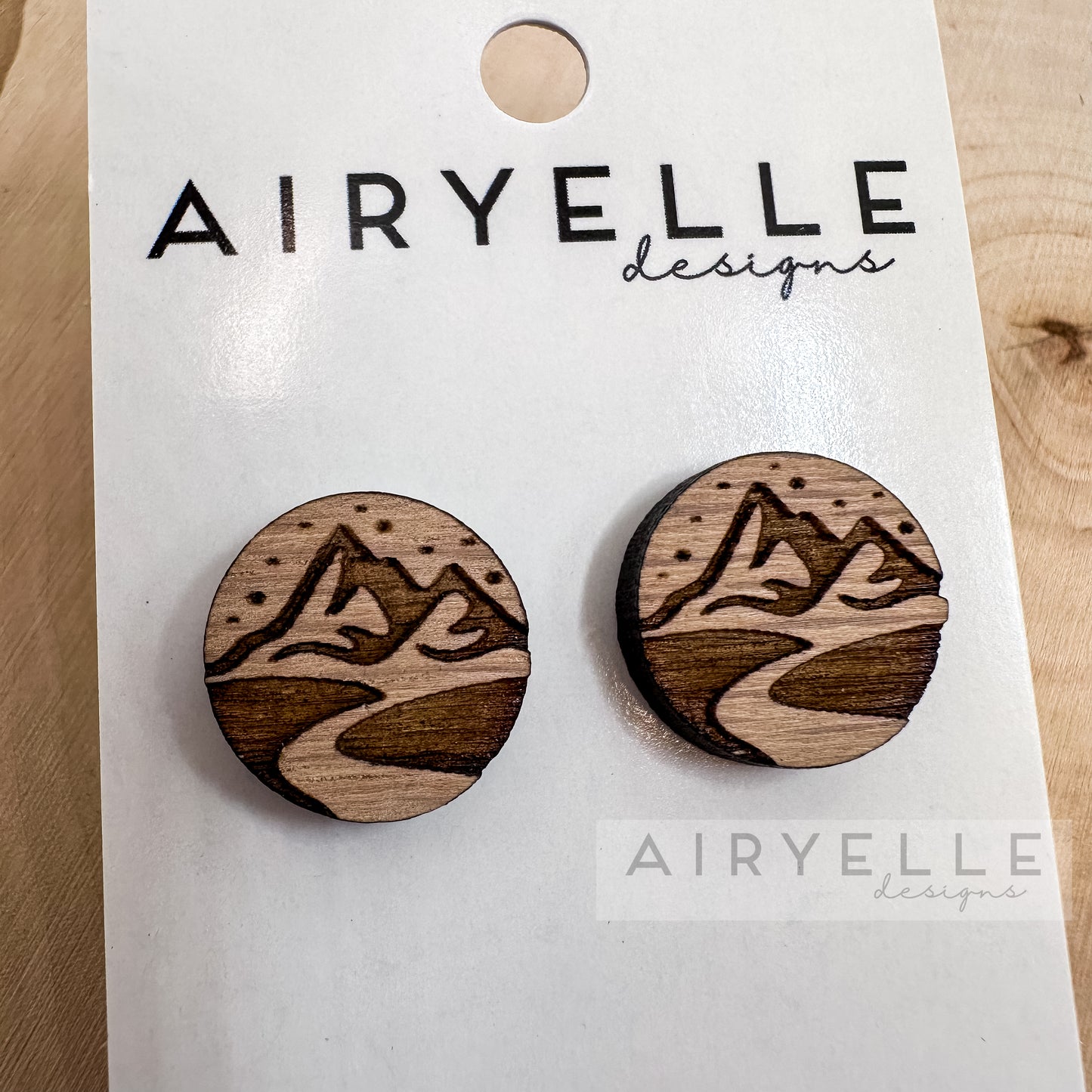 Mountain Twilight White Oak Wood Stud Earrings