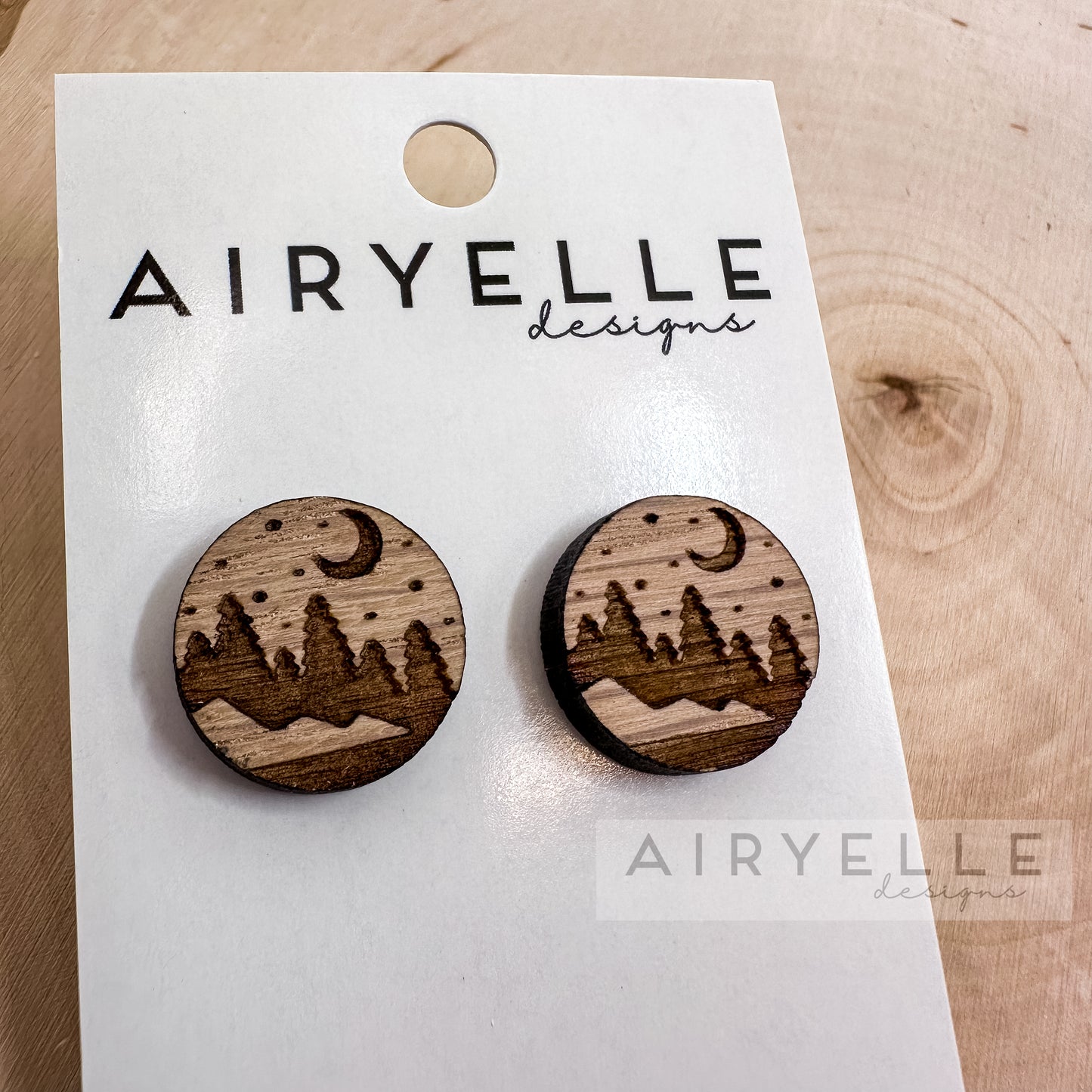 Starry Night White Oak Wood Stud Earrings