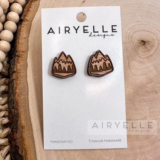 Mountain Cut Out White Oak Wood Stud Earrings