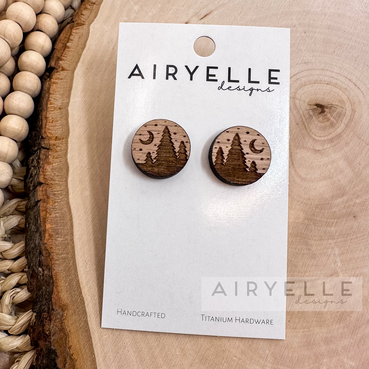 Forest Night White Oak Wood Stud Earrings