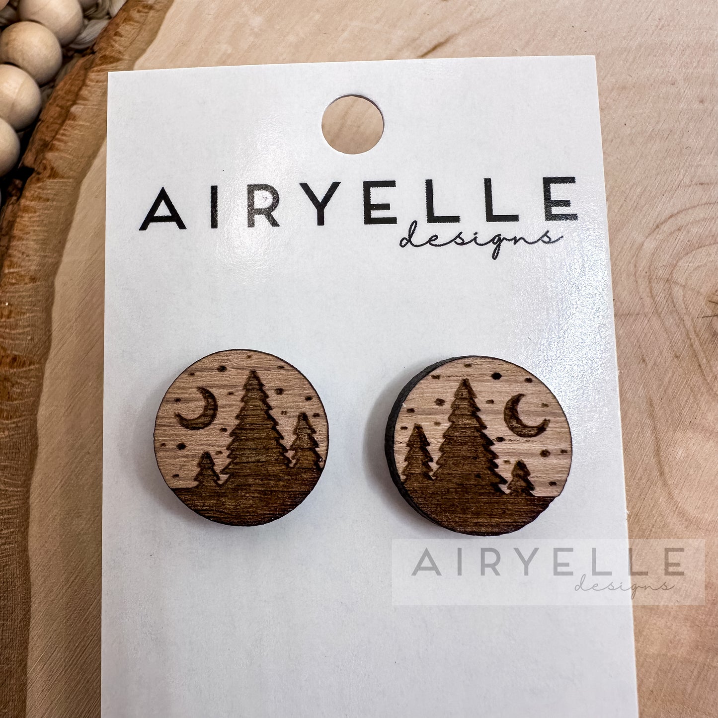 Forest Night White Oak Wood Stud Earrings