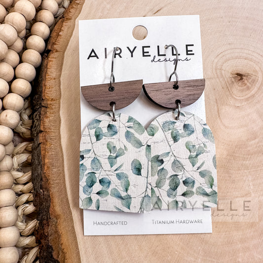 Eucalyptus Cork + Leather Wood Arch Earrings