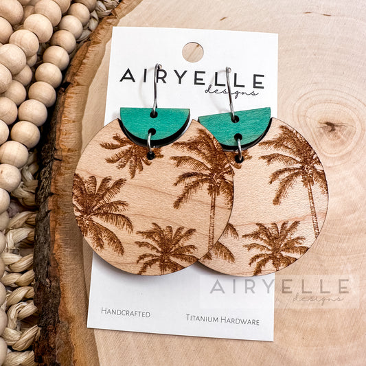 Miami Vibes Vacation Round Wood Earrings