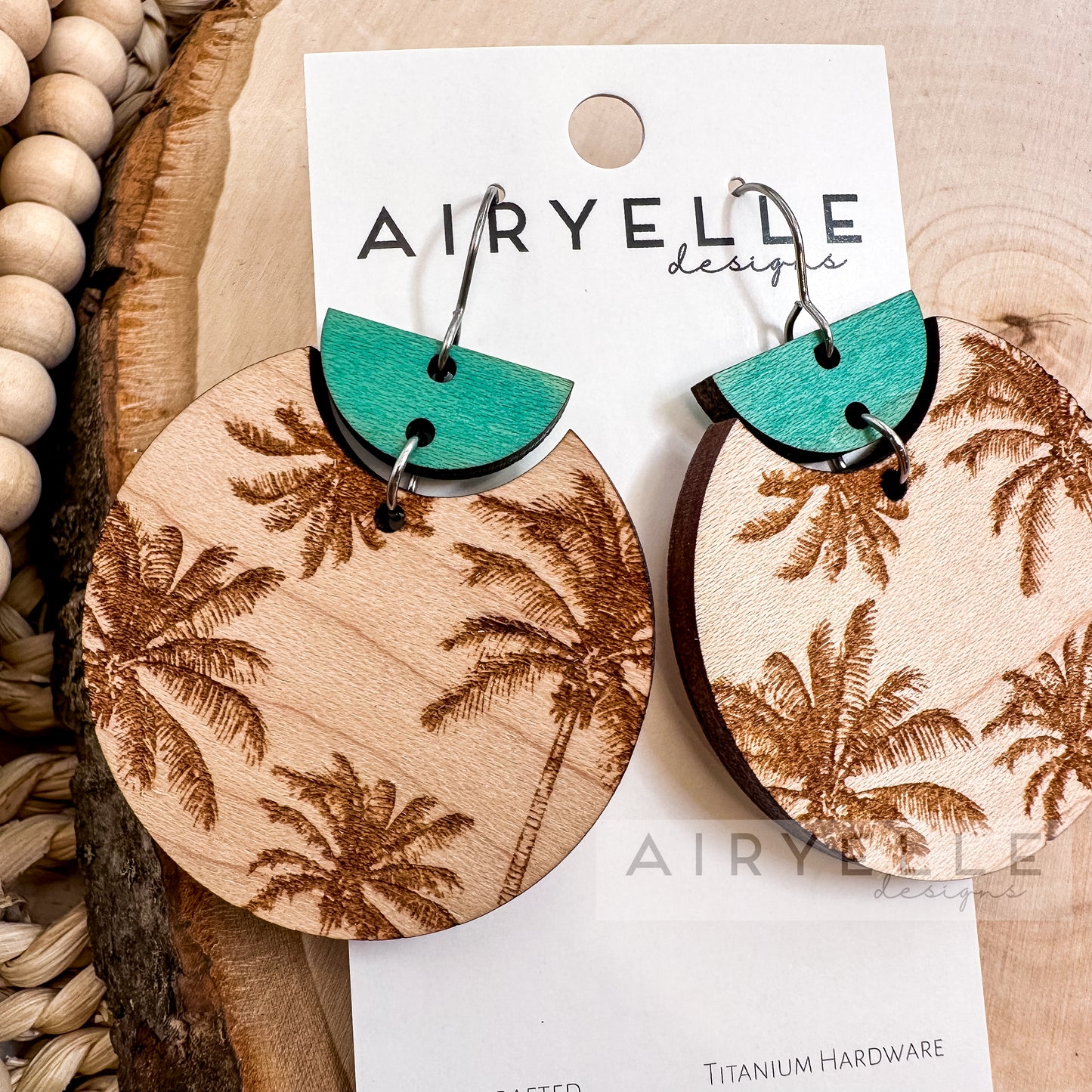 Miami Vibes Vacation Round Wood Earrings