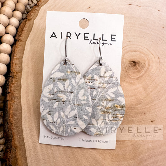 Light Blue Willow Cork + Leather Teardrop Earrings