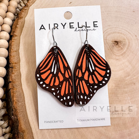 Monarch Butterfly Wing Wood Earrings