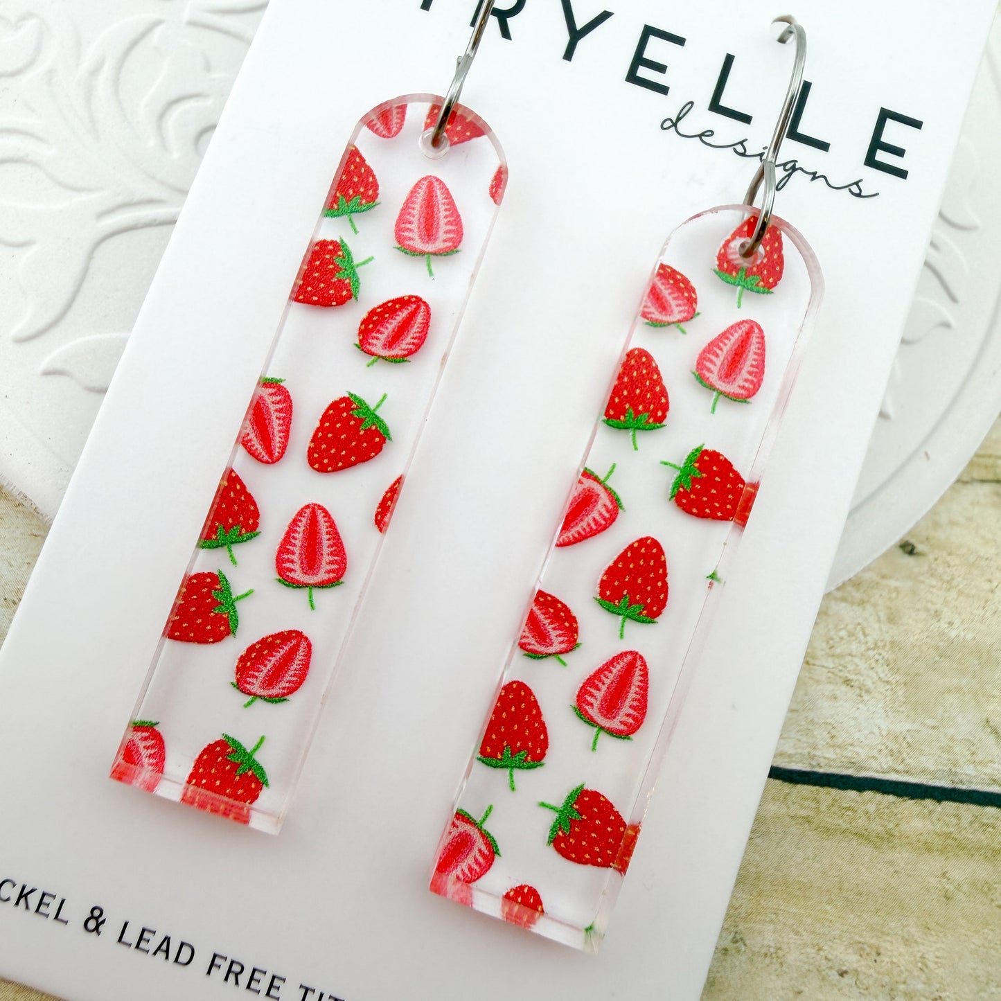 Strawberry Arch Bar Clear Acrylic Earrings - Titanium for Sensitive Ears