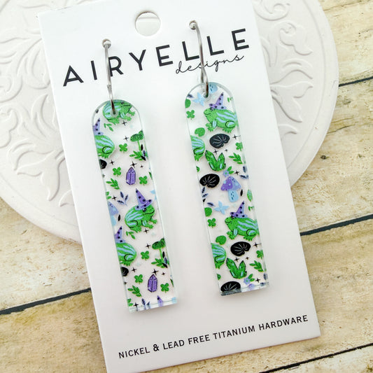Celestial Frog Arch Bar Acrylic Earrings - Titanium for Sensitive Ears