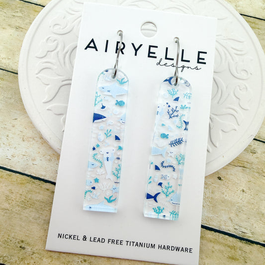 Friendly Sharks Arch Bar Acrylic Earrings - Titanium for Sensitive Ears