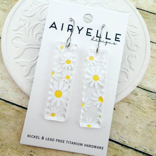 Daisy Scalloped Bar Clear Acrylic Earrings - Titanium for Sensitive Ears