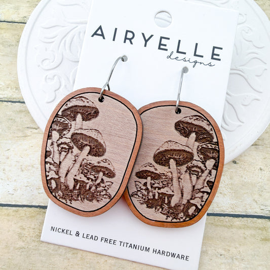 Mosswood Mushroom Wooden Earrings - Titanium for Sensitive Ears