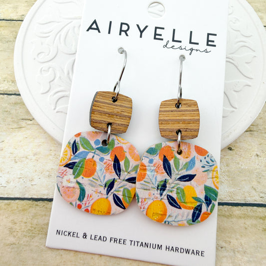 Citrus Grove Square Cork + Leather Earrings - Titanium for Sensitive Ears