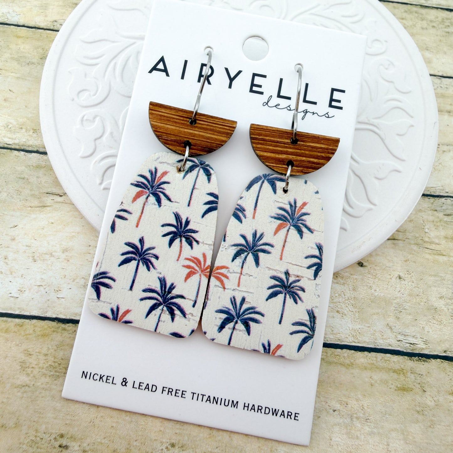 Palm Haven Cork + Leather Earrings - Titanium for Sensitive Ears