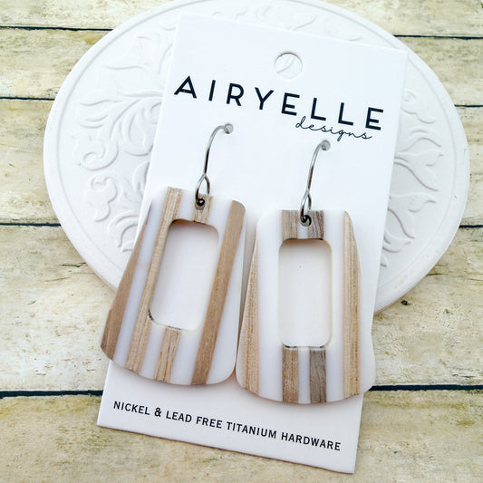 Driftwood Beachy Acrylic + Wood Hoop Earrings - Titanium for Sensitive Ears