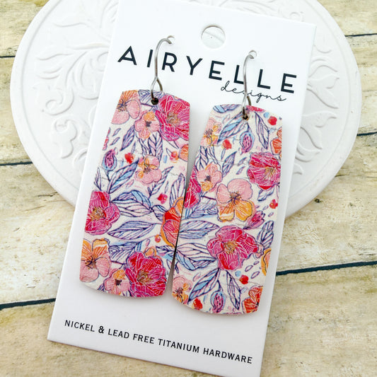 Petal Sketch Cork + Leather Boxy Bar Earrings - Titanium for Sensitive Ears