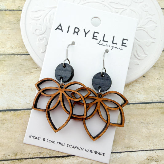 Lotus Flower Cut Out Wood Earrings - Titanium for Sensitive Ears