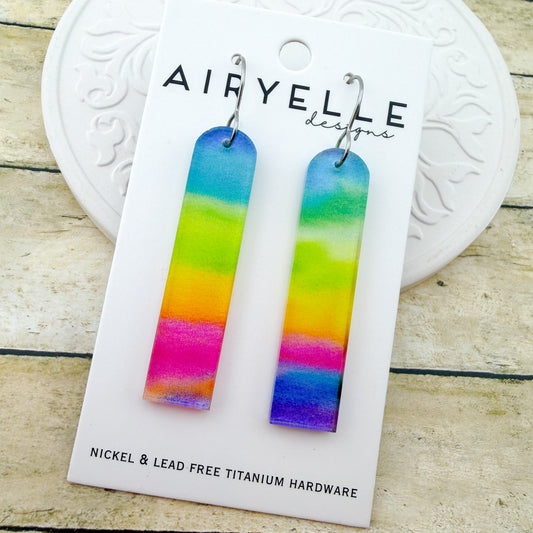 Ombre Rainbow Arch Bar Acrylic Earrings - Titanium for Sensitive Ears