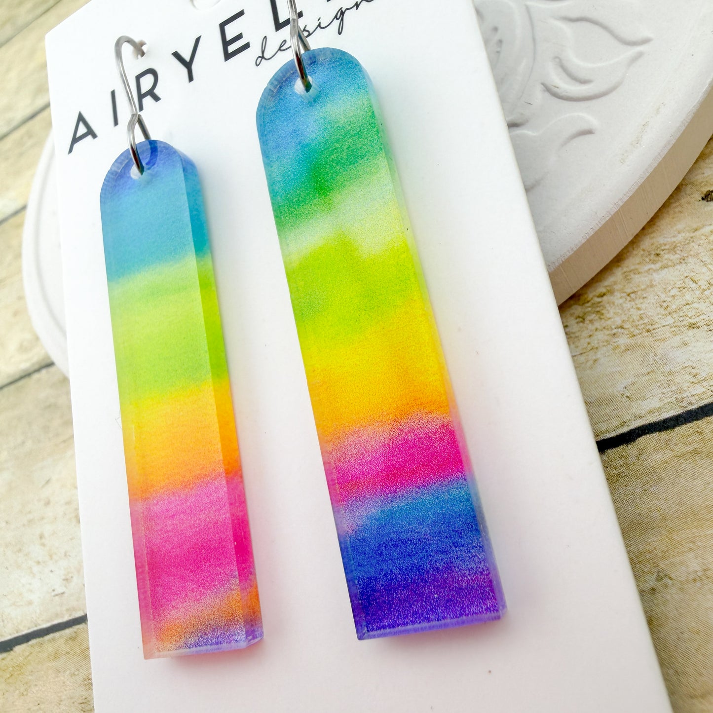 Ombre Rainbow Arch Bar Acrylic Earrings - Titanium for Sensitive Ears