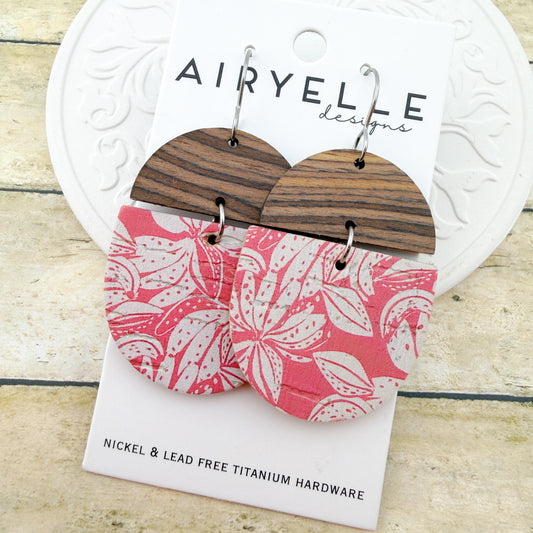 Island Petals Pink Cork + Leather Scoop Earrings - Titanium for Sensitive Ears