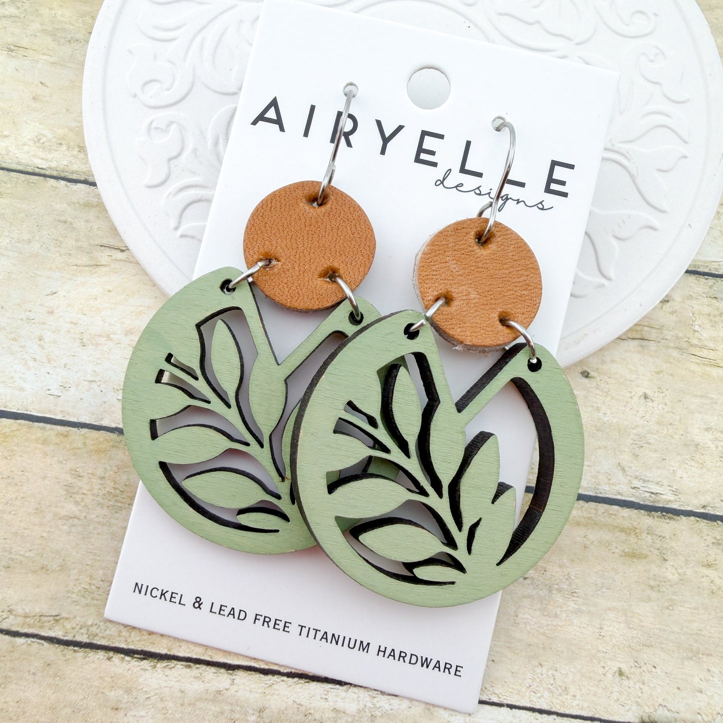 Olive Grove Wooden Round Earrings - Titanium for Sensitive Ears