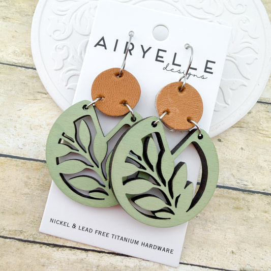 Olive Grove Wooden Round Earrings - Titanium for Sensitive Ears